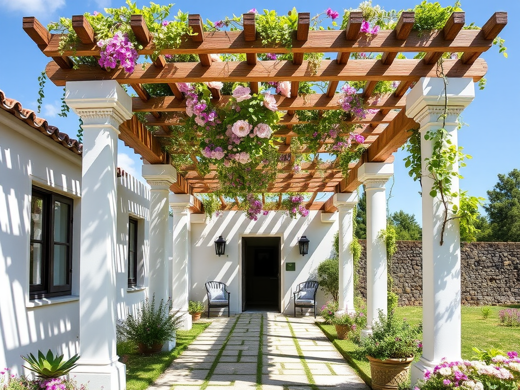 Attached Pergola with Flowering Vines